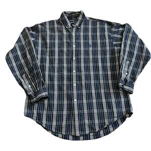 Ralph Lauren Men's Large Blaire Black Plaid Button Down Shirt Blue Pony